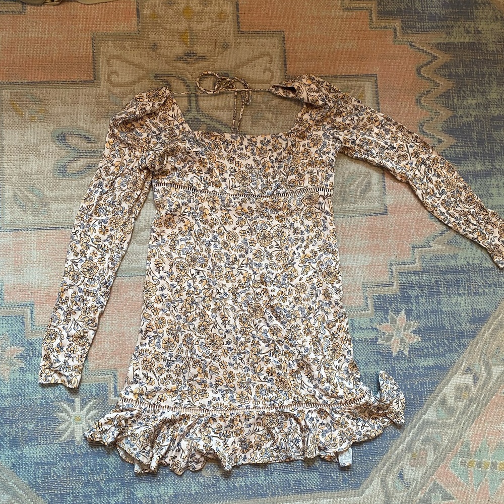 Free People Beige Floral Mini Dress Ruffles Neutral Summer Sundress